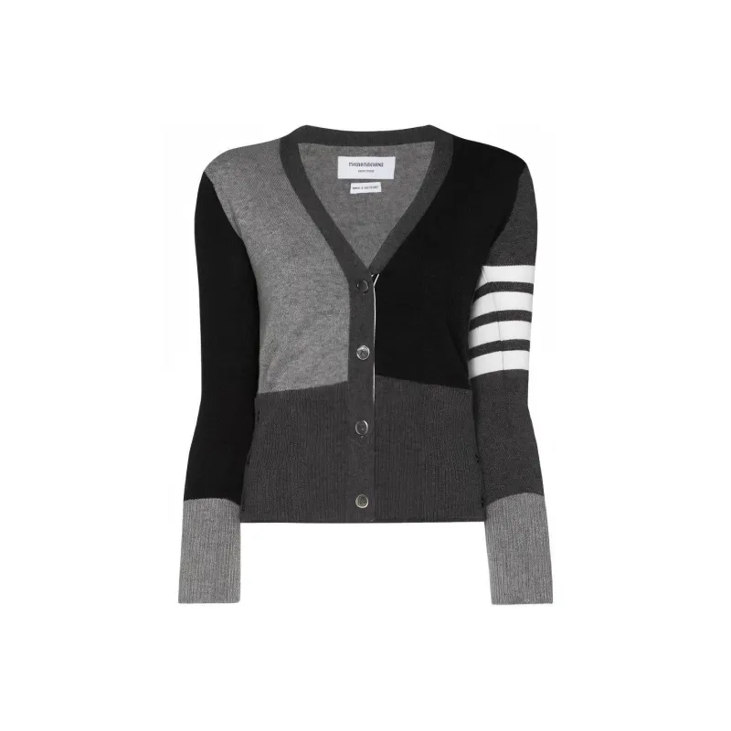 THOM BROWNE Monochrome Block Cashmere Cardigan-0