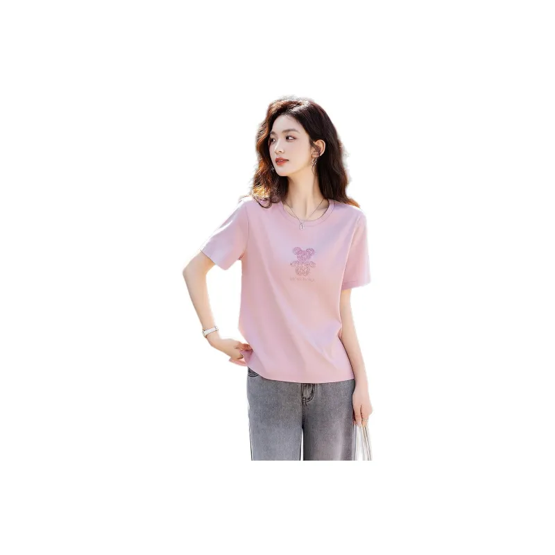 【dme】 Summer Regular T Shirt Women's Leather Pink-0