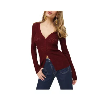 REFORMATION Sutton Regenerative Merino Open Knit Sweater Sweater Women's Burgundy