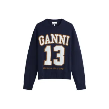 GANNI Logo Intarsia Knit Crewneck Jumper