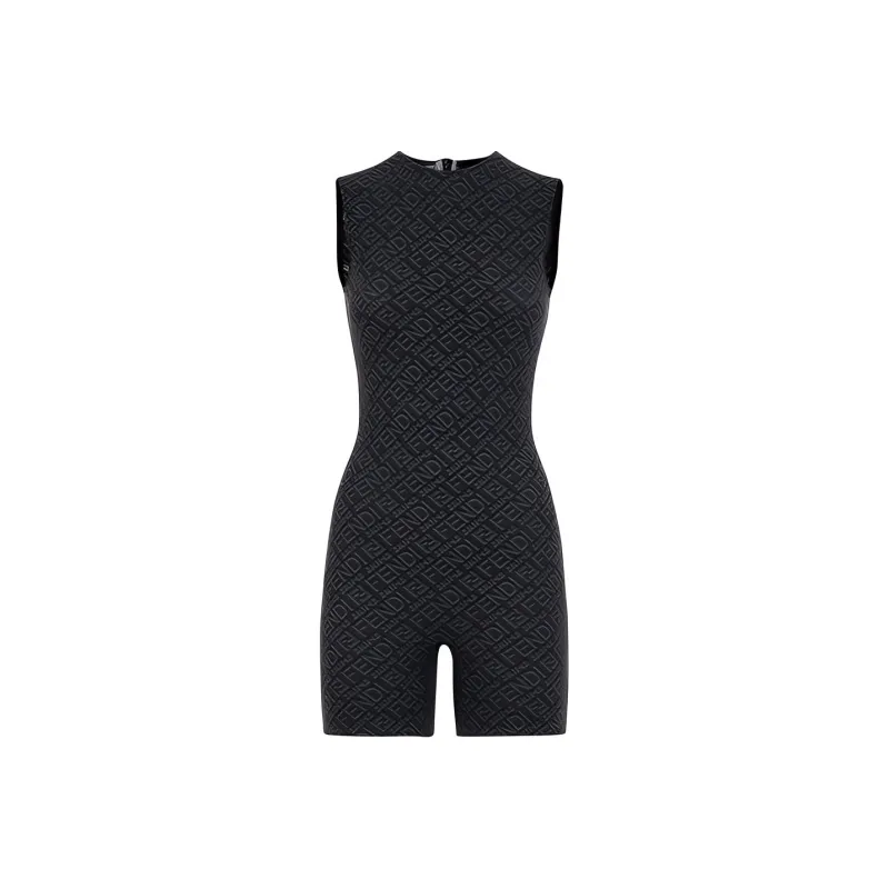 FENDI X Skims Sleeveless Mid Thigh Bodysuit Black-0