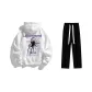 Fleece-Lined Clothing Set (White Fleece-Lined Sweatshirt+Black Fleece-Lined Casual Pants)