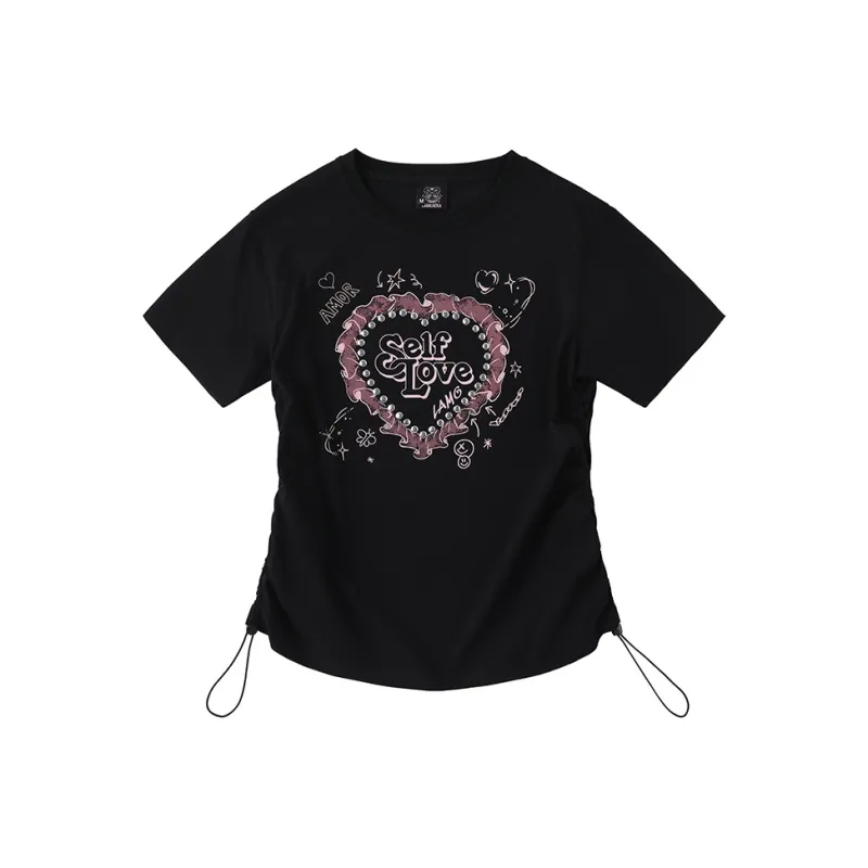 LAMLICKA Drop Shoulder Sleeve T Shirt Women's Black-0