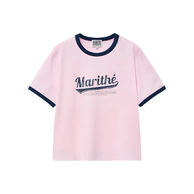 Marithe Francois Girbaud Drop Shoulder Sleeve T Shirt Women's Light Pink-0