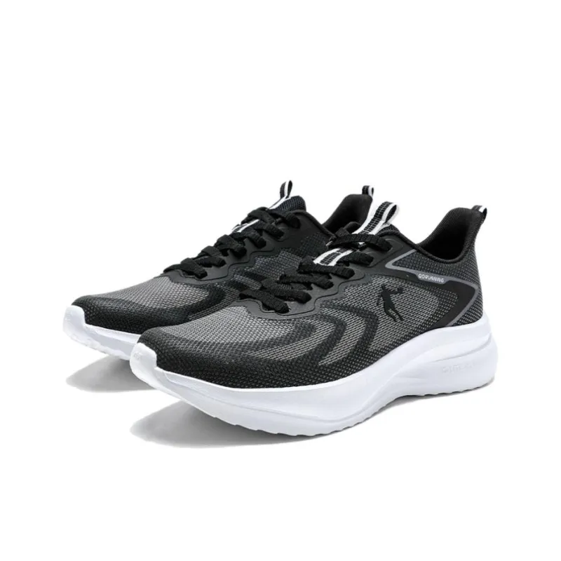 QIAODAN Speed Anti Slip Wear Resistant Low Top Casual Training Running Shoes Men's Black Coal Gray-2