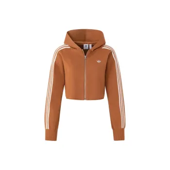 Adidas Originals Premium Zipper Hoodie Sweater Women's Wild Brown