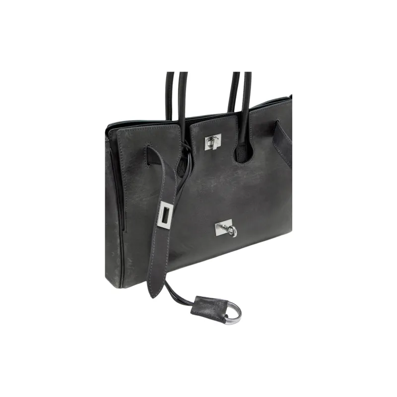 Balenciaga Bel Air Leather Tote Bag, Shopping Bag, Handbag Trumpets Women's Black Gray-2