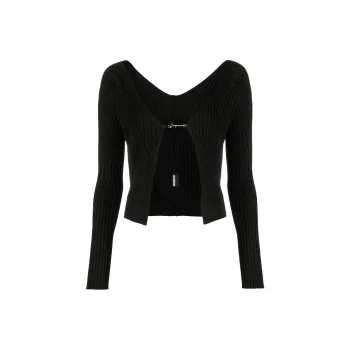 Jacquemus La Maille Pralu Longue Seamless Charm Logo Cardigan Black