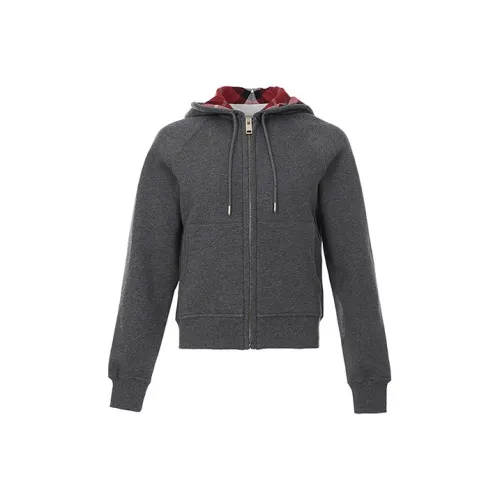 Burberry Zip Up Hooded Sweatshirt Grey Red