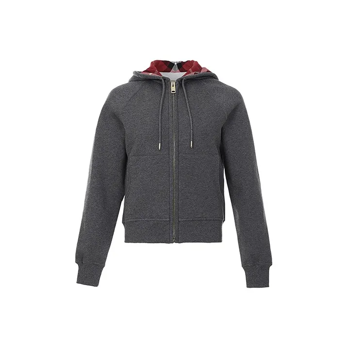 Burberry Zip Up Hooded Sweatshirt Grey Red-0