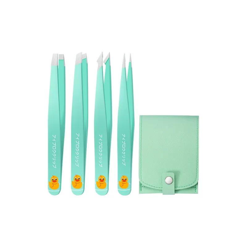 XIAOTIANLAI German High Precision Tweezers Beauty Tool 4 Pcs+Storage Leather Case-0