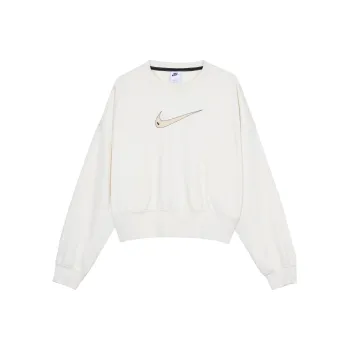 Nike Sportswear Swoosh Logo Embroidered Knit Pullover Hoodie White