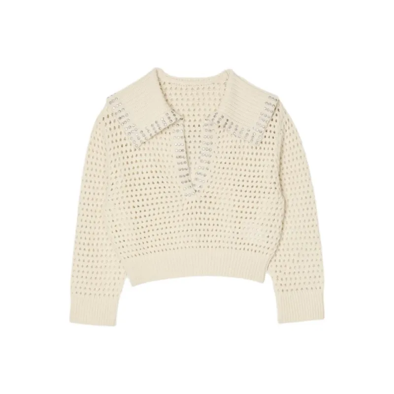 Sandro Rhinestone embellished Open knit Jumper-0