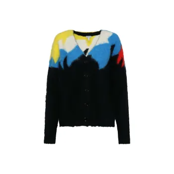 LOEWE FW21 Knitted Fabric Cardigan Coat Women's Black