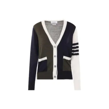 THOM BROWNE Semi sheer Panelled Knitted Cardigan