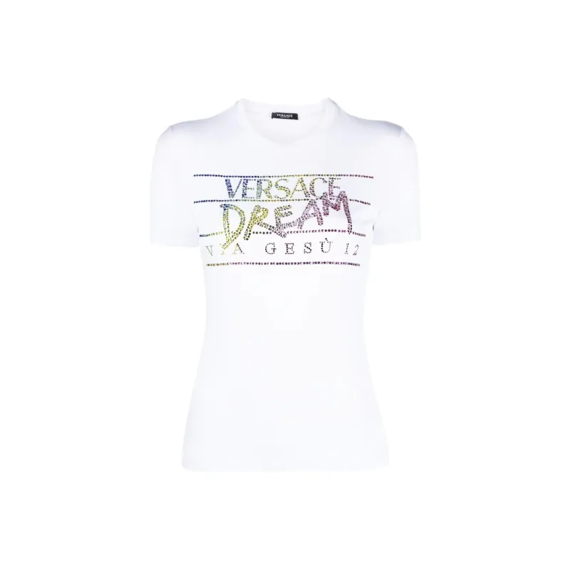 VERSACE Rhinestone embellished Slogan T shirt-0