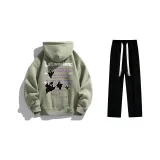 Fleece-Lined Clothing Sets (Moss Green Fleece-Lined Hoodies & Sweatshirts+Black Fleece-Lined Casual Pants)