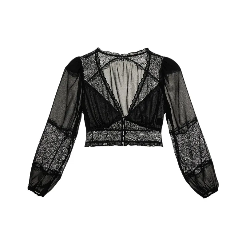 Victoria's Secret PINK/FOR LOVE & LEMONS/Freya Blouse/Black Shirt Women's Black-0