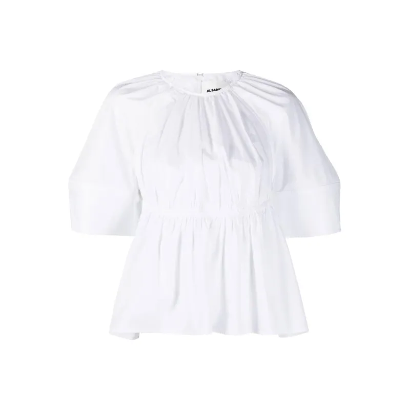 JIL SANDER Pleated Cut out Poplin Blouse-0