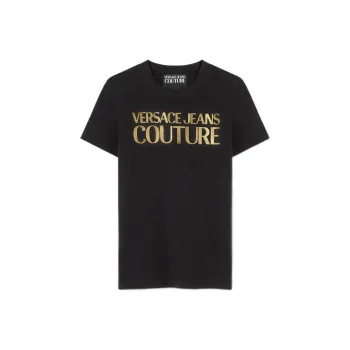 VERSACE JEANS COUTURE Glittery logo Cotton T shirt