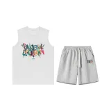 White Tank Top+Light Gray Shorts (High-Quality Two-Piece Set)