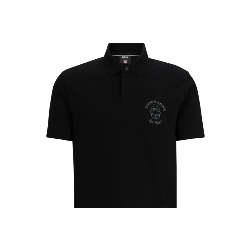 HUGO BOSS Cotton Polo Shirt With Metallic Print Polo Shirt Men's Black-4