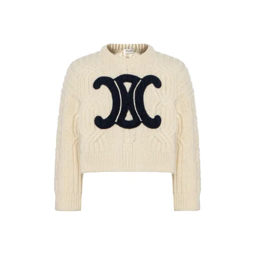 CELINE Triomphe Crew Neck Sweater In Aran Wool