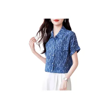 Yi Mengyuan Silk Shirt Women's Navy Blue