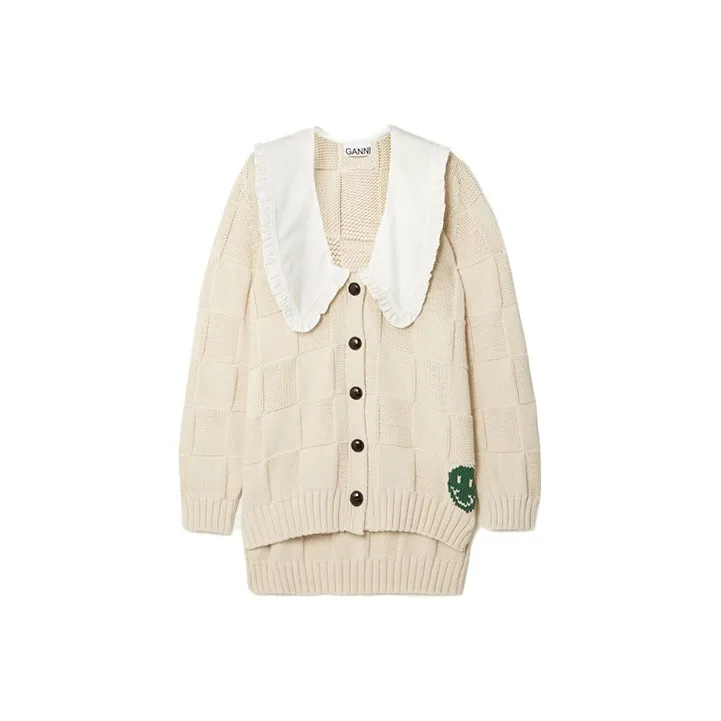 GANNI Cotton Rope Knit Cardi 'Barzilian Sand'-0