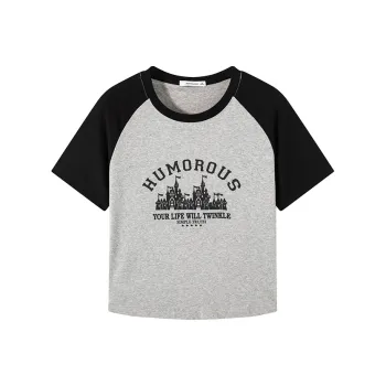 JEANSWEST T Shirt Set in Sleeve Summer Women's Medium Gray