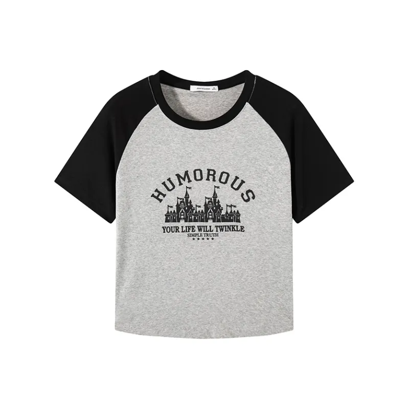 JEANSWEST T Shirt Set in Sleeve Summer Women's Medium Gray-0