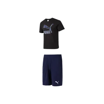 PUMA Casual Sportswear Men Clothing Set Black Short Sleeved Shirt+Blue Shorts