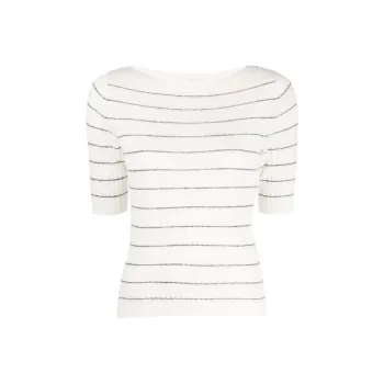 VINCE Boat neck Striped Knitted Top