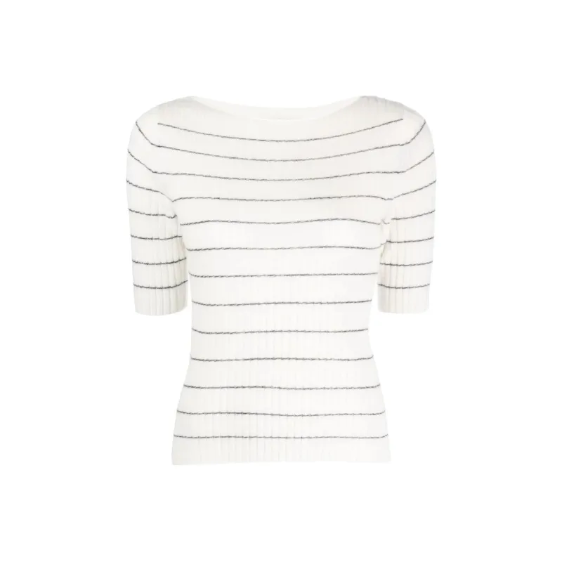 VINCE Boat neck Striped Knitted Top-0