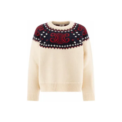 CELINE Triomphe Crew Neck Sweater In Fair Isle Wool