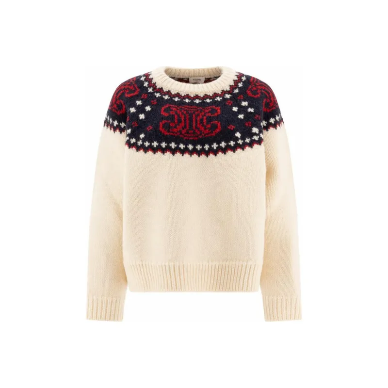 CELINE Triomphe Crew Neck Sweater In Fair Isle Wool-0