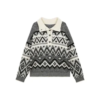 Omont Sweater Women's White Base Black Floral