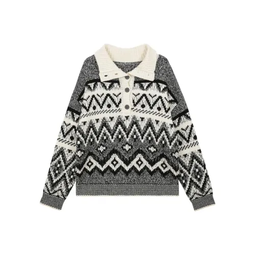 Omont Sweater Women's White Base Black Floral