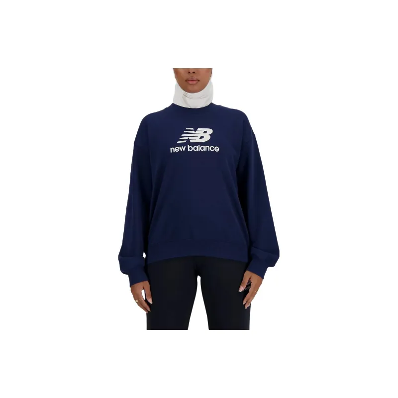 New Balance Sport Essentials French Terry Logo Crew Sweater Women's Blue-0