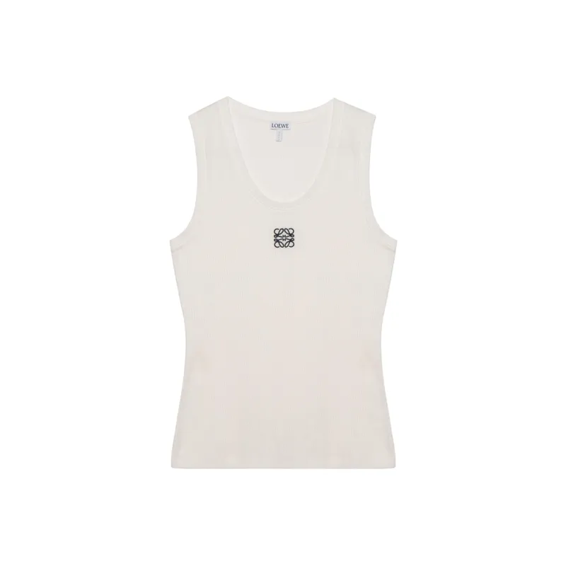 LOEWE Women's Anagram Cotton Tank Top White/Black-0