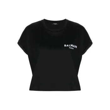 BALMAIN Sequin Logo Round Neck T shirt