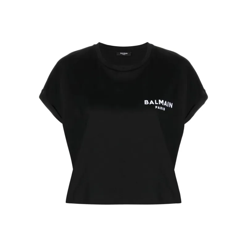 BALMAIN Logo print Cropped T shirt-0
