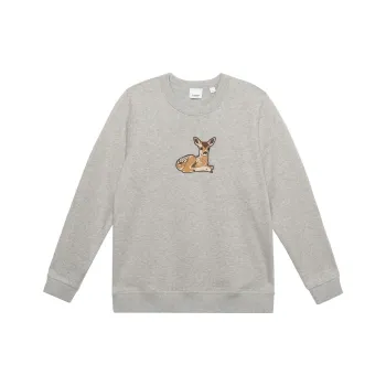 Burberry Fairhall Deer Embroidered Pullover Sweater 'Pale Grey Melange'