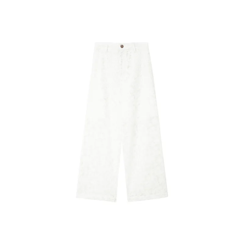 UNVESNO Casual Pants Unisex Lace White-0