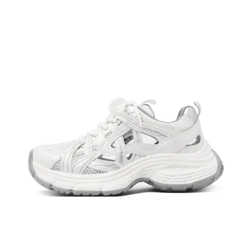 CAMEIDO Breathable Low Top Chunky Sneakers Women's White