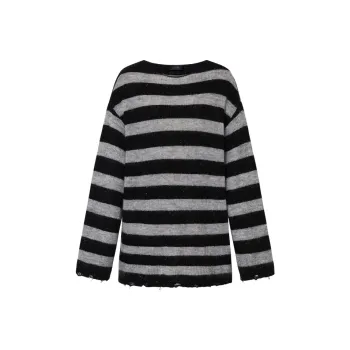 MOCO Sweater Women's Black Gray Stripes