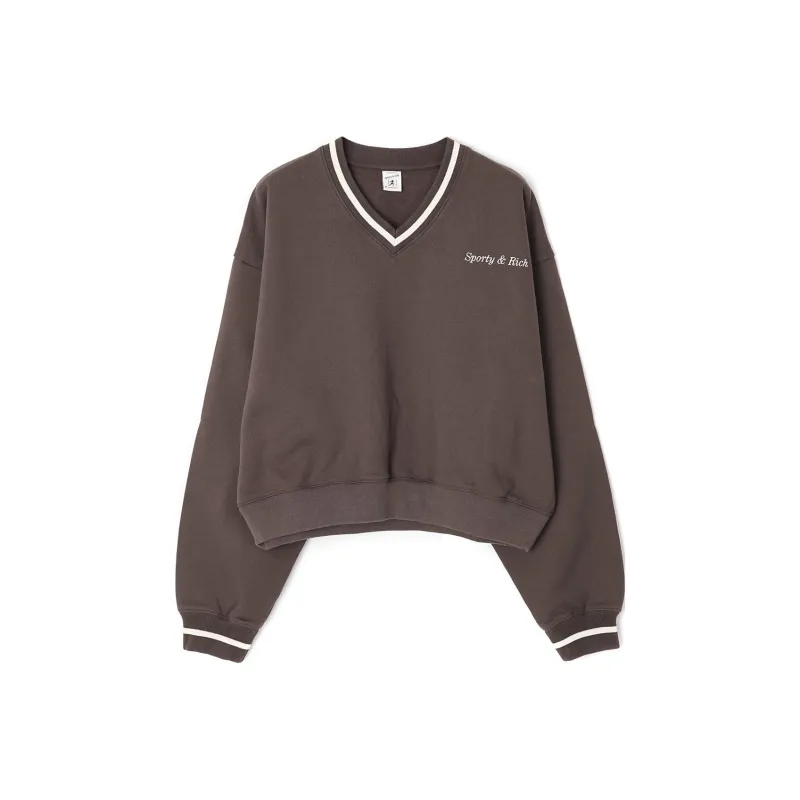 SPORTY & RICH Logo embroidered V neck Sweatshirt-0