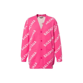 Balenciaga Women's All over Logo Cardigan In Pink