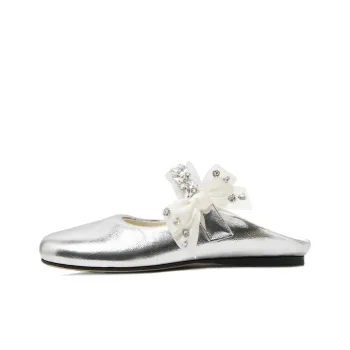 CAMEIDO Rhinestone Slip Resistant Closed Toe Slippers Women's Silver