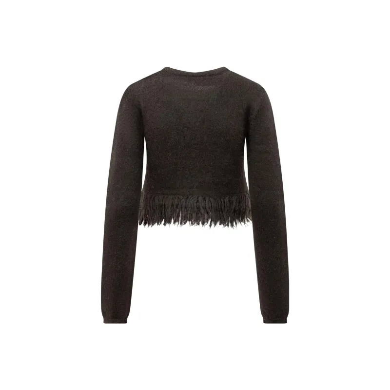 JW Anderson Cropped Fringed-Hem Knitted Jumper-3